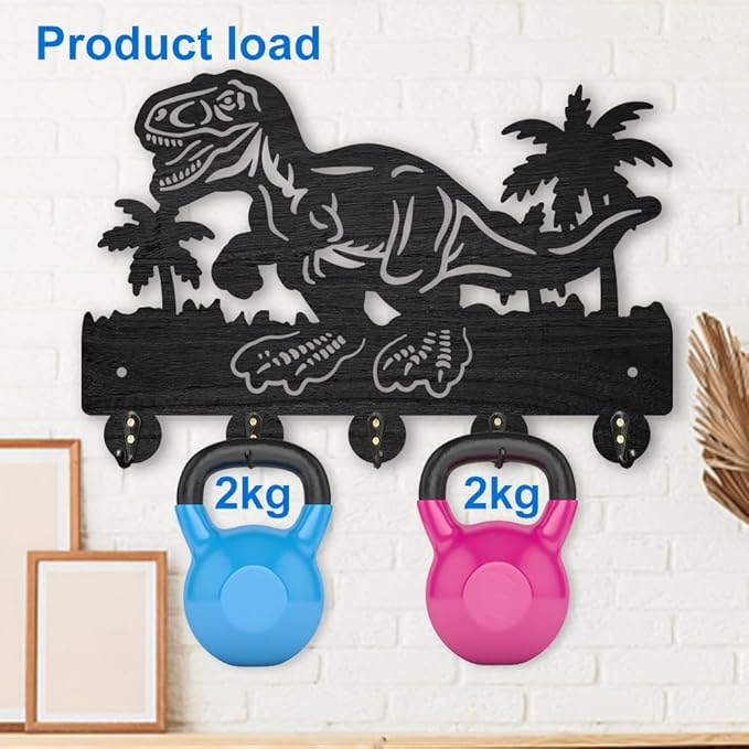 MAYJOYDIY Wood Dinosaur Coconut Tree Coat Rack Ancient Animal Key Holder for Wall 11.8×7.9inch Decorative Tropical Palm Tree Key Hooks 5 Alloy Hooks for Gift, Entryway, Front Door, Hallway, Office