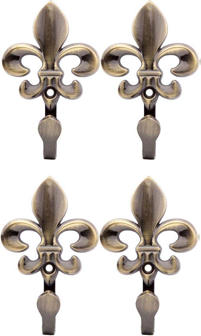 Bathroom Towel Hooks, Decorative Wall Hooks Coat Hooks Heavy Duty Metal Hooks Wall Mounted Hanging Hooks for Hanging Key Purse Robe Hat Scarf Belt Handbag Cup Mug 4 Pack (Bronze)