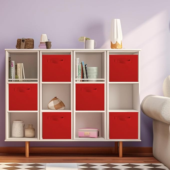 ShellKingdom Foldable Fabric Storage Cubes - Cloth Organizer Drawer for Closet & Toys, 13 X 13 X 13 INCH, 6 Pack (Red)