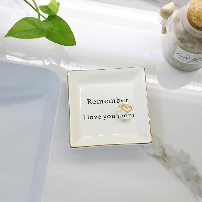 HOME SMILE Ceramic Ring Dish Jewelry Tray-Mom Gifts, Remember I Love You Mom - Birthday, Mother's Day, Christmas Gifts for Mom