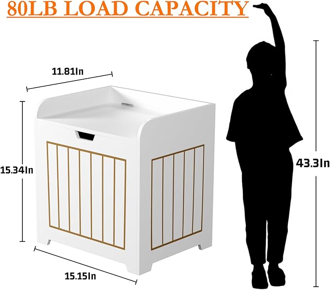 White Wooden Storage Chest Box, Small Cube Storage Organizer with Door, Modern Entryway Storage Bin for Home Books, Clothes, Plants, Square Side Table for Living Room or Bedroom