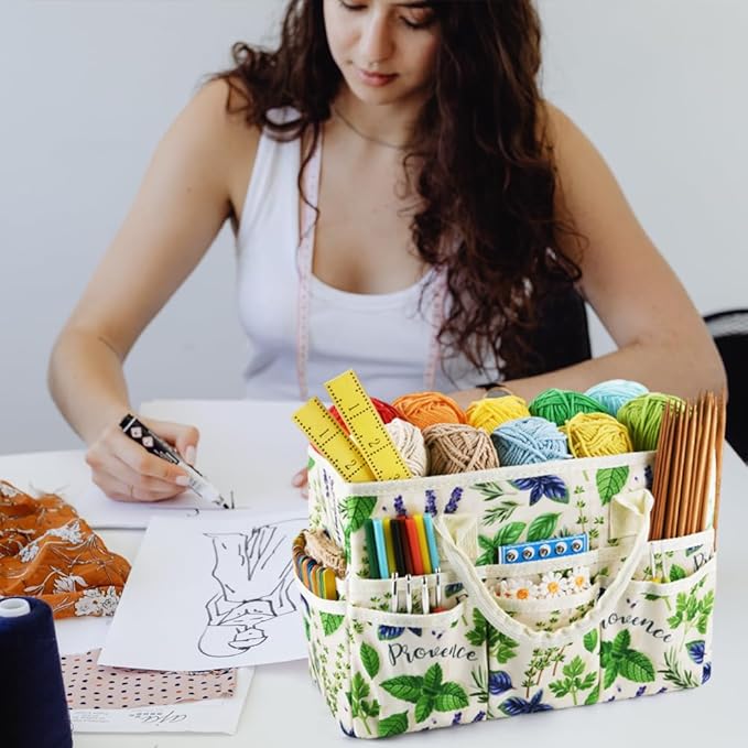 E-WEICHEN Craft Organizer Tote Bag Art Storage Caddy with Multiple Pockets Containers for Art,Craft,and Office Supplies Storage.Spearmint