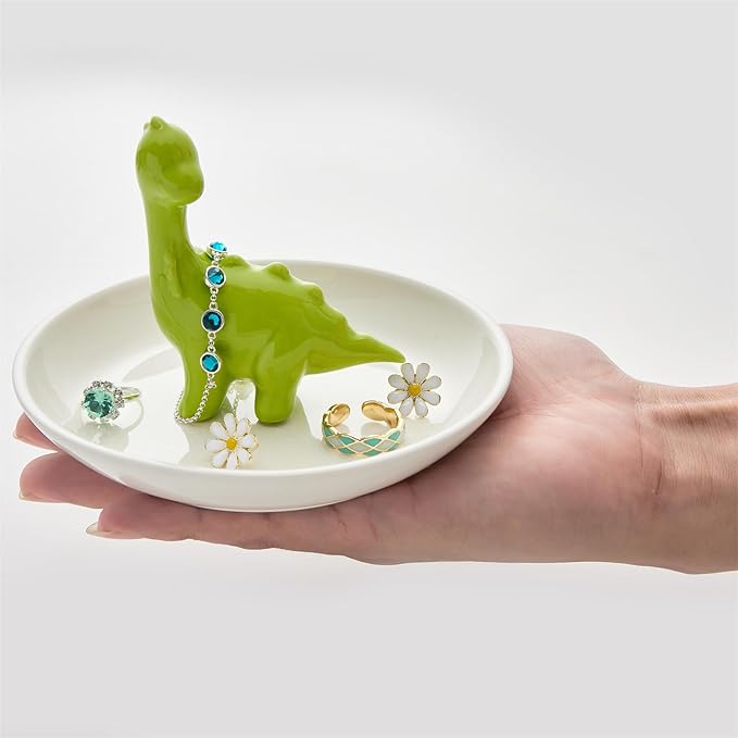 Dinosaur Ring Holder Jewelry Dish, Ceramic Jewelry Holder Jewelry Tray Preppy Room Decor, Cute Gifts for Women Girls Birthday Wedding Christmas