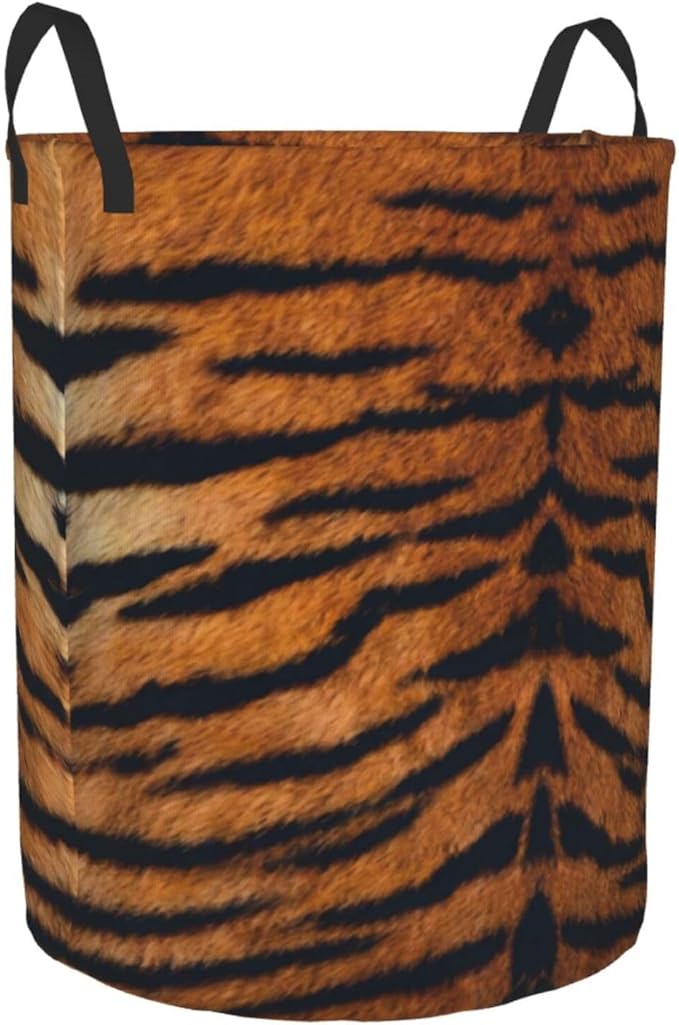 Tiger Animal Texture Round Laundry Hamper Storage Basket Toys Clothes Organizer Bin For Home Bathroom Bedroom Dorm Nursery, 38l