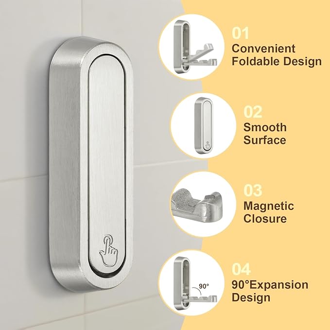 uxcell Foldable Wall Hooks, Aluminum Alloy Heavy Duty Wall Mounted Folding Coat Hooks with Mounting Accessories Space-Saving for Hanging Coat Towels Hat Bags, Oval, Brushed Nickel