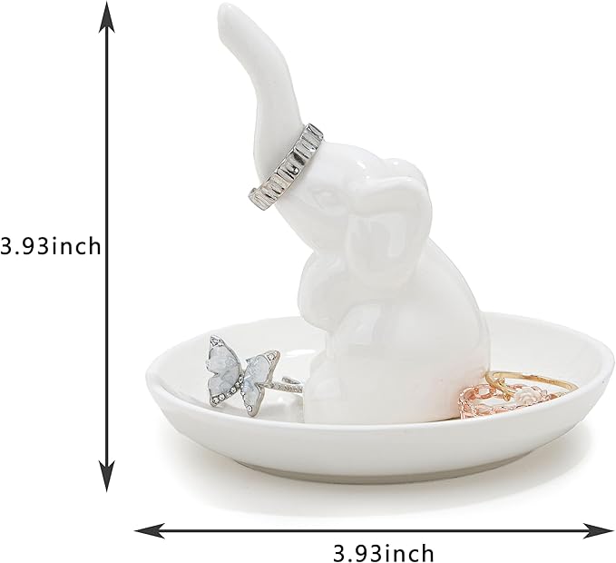 Elephant Ring Holder Ceramic Ring Dish, Jewelry Holder Dish Trinket Tray For Rings Earrings Trinkets Organizer, Christmas Birthday Bridesmaid Gifts for Women