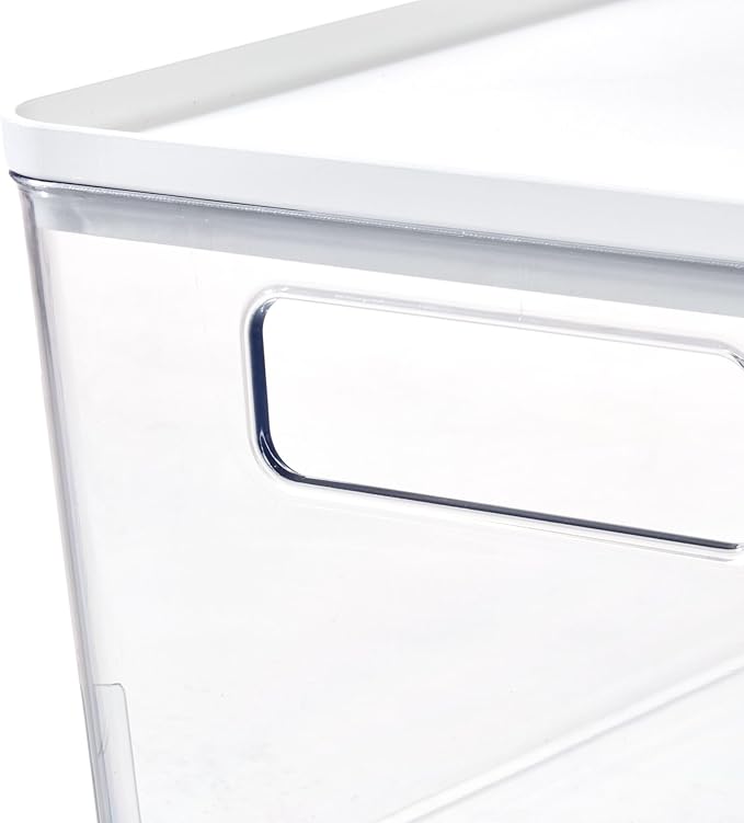 iDesign Pantry Bin with Removable Lid - Plastic Storage Bin with Handles - Set of 6, Clear/White