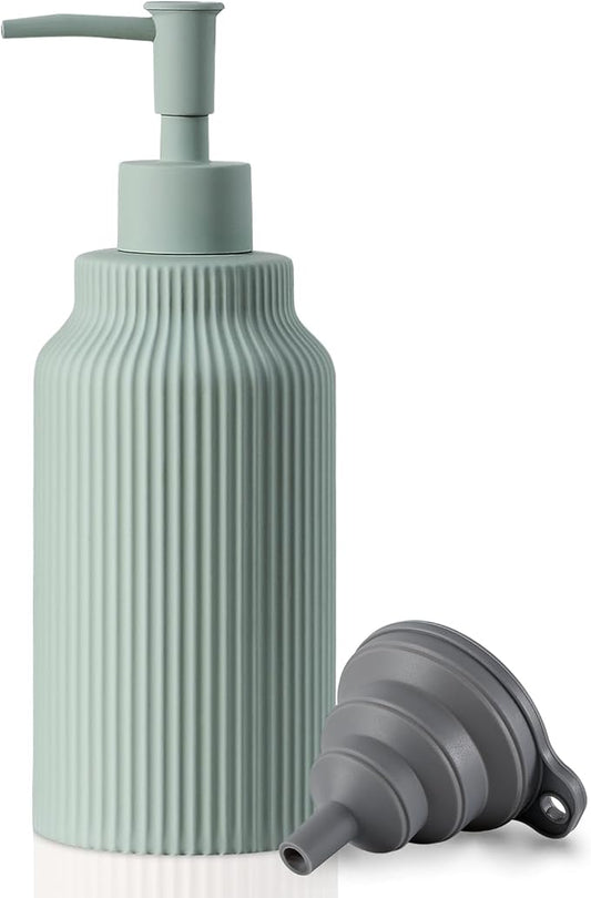 Modern Ceramic Soap Dispenser for Bathroom，14oz Ceramic Soft Touch Hand Lotion Dispenser with Pump，Liquid soap Dispenser for Kitchen (Green)