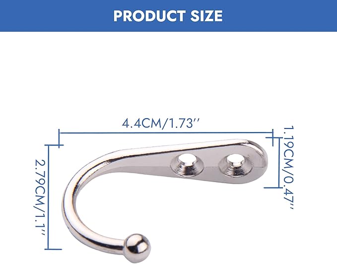 12 Pack Silver Coat Hooks Wall Mounted, Rustproof Zinc Alloy Metal Hooks for Hanging Coats, Heavy Duty Utility Key Holder Hooks with Screws for Bathroom, Entryway, Kitchen, Hat, Towel, Cup, Robe