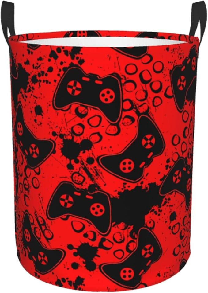 Game Joysticks Red Background Round Laundry Hamper Storage Basket Toys Clothes Organizer Bin For Home Bathroom Bedroom Dorm Nursery, 38l