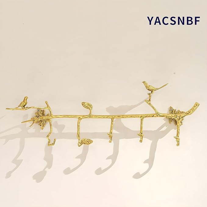 Brass Hanger Wall Mounted Long, 6 Hooks for Hanging Jackets, 20 inch Hook Rack, Hook Rail, Hanger Wall Mounted, Used for Clothes, Jackets, Hats, Gold
