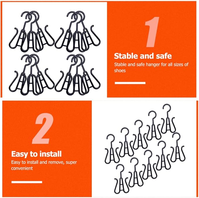 10Pcs Shoe Rack Shoes Hangers Drying Rack Towel Hook Double Hook Hanging Shoe Organizer for Home Kitchen Storage Black