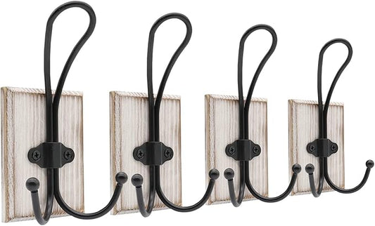 Wall Hooks for Hanging, 4 Pack Farmhouse Towel Hooks for Bathrooms, Hat Hangers,Coat Hooks,Wall Coat Rack for Robe Keys Purse(Weathered White)
