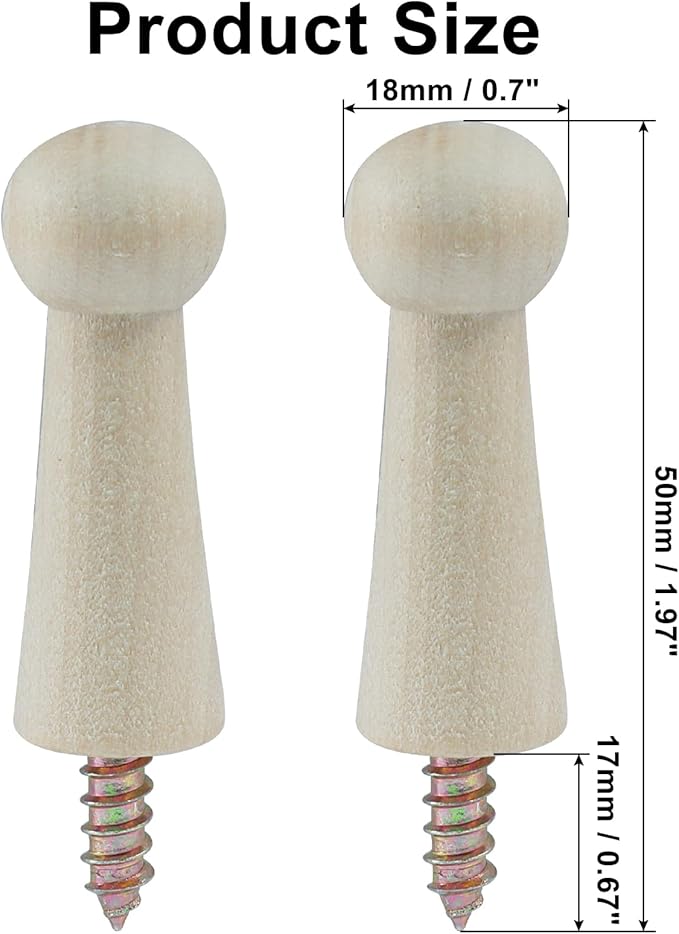 10Pcs Wooden Screw Hooks, Solid Wooden Wall Hooks Screw-On Coat Hooks, DIY Wood Coat Hooks for Hanging Jacket/Towel/Mug/Clothes Crafts(Style-1,Unpainted)