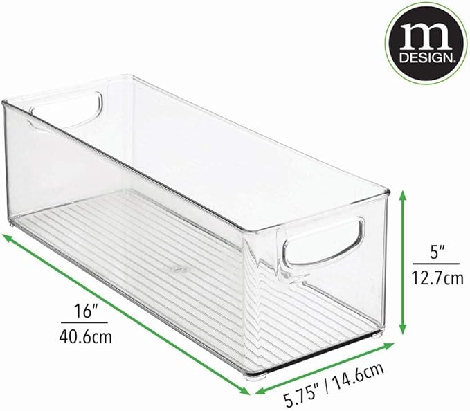 mDesign Plastic Bathroom Storage Container Bins w/ Handles - Closet, Cabinet, Vanity, Cupboard Shelf Organization, Hair Tools Accessory Organizer - Ligne Collection; Clear, 16x6x5 (Pack of 4)