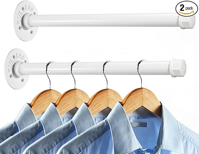 Sumnacon 2 Pcs 14 Inch Industrial Pipe Clothes Bar - Heavy Duty Rustic Metal Coat Hanger with Screws,Wall-Mounted Garment Holder Rack for Bedroom Bathroom Wardrobe Boutique Clothing Store,White