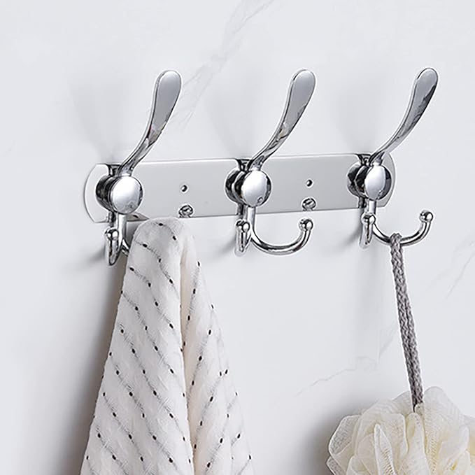Coat Rack Wall Mounted,3 Tri Stainless Steel Coat Hook for Coat Hat Robes Towel in Mudroom Entryway (Sliver, 2 Pack 3 Hook)