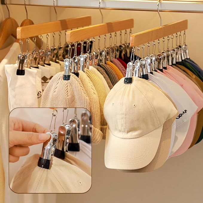 Closet Organizer with 10 Clips, Space Saving Hanging Closet Organizer, Space-Saving Hat Scarf Clothespins for Jeans Skirts Socks Pant Hangers with Clips (Black-12 Clips, 1PC)