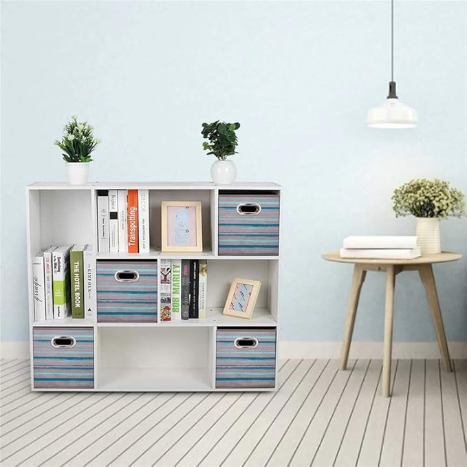 HSDT3 Cube Storage Bins Teal Stripes Gradient Lines 10.5x10.5x11 Inch Foldable Whale Coastal Print Fabric Half Storage Basketes for Home Organizers Storage Drawer,QY-SC12-3,Navy Blue-Whale(Set of 6)