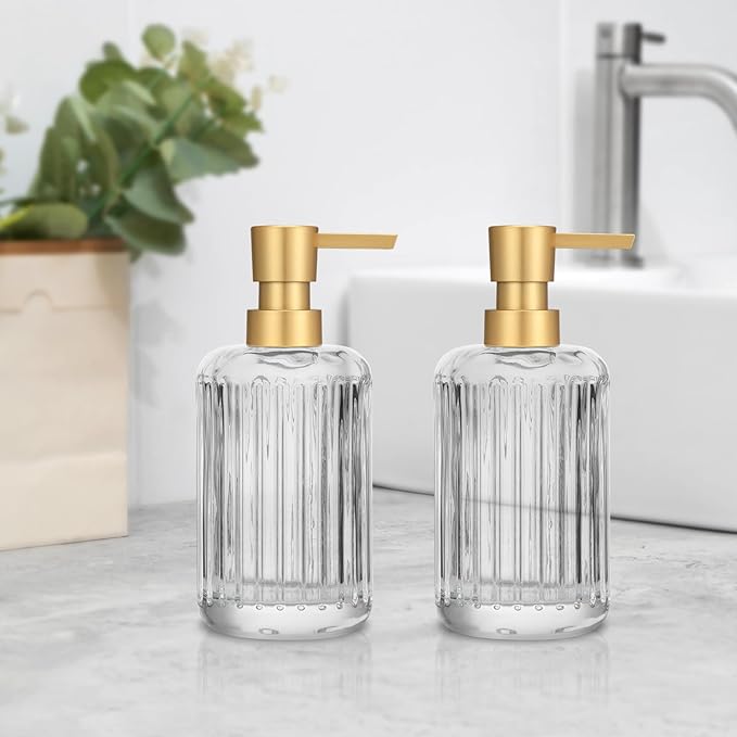 Plastic Soap Dispenser Pump Replacement Refill Dispenser for Standard 28/400 Thread Size for Lotion Dish Soap Kitchen Bathroom 2 Pack（Gold）