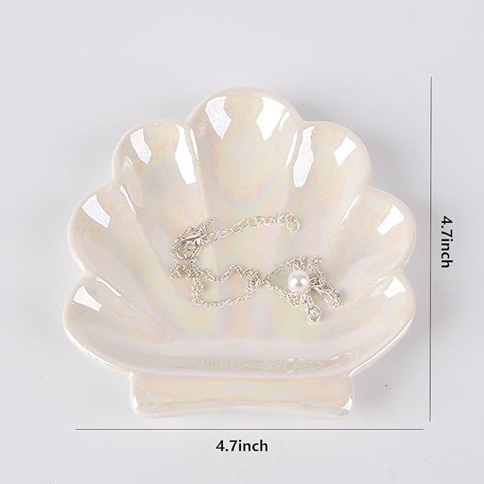 Shell Trinket Dish, Ceramic Ring Holder/Jewelry Tray, Cute Organizer Plate Vanity Decorations Accessories for Home DÃ©cor Bathroom Valentine's Friendship Birthday Christmas Gift for Women