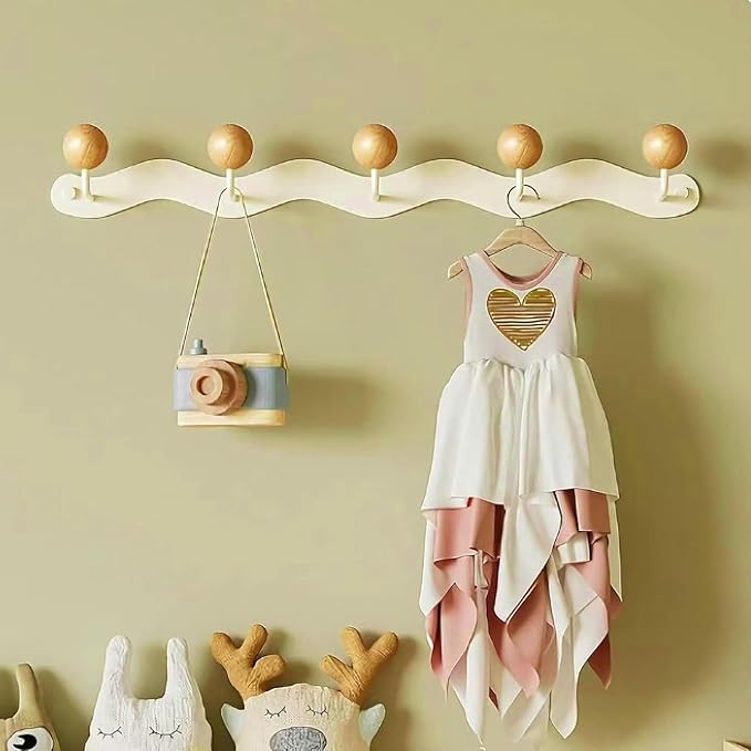 2 Pack Coat Rack Wall Mount,White Wall Hooks,Anti-Tear Wooden Ball Hook Rail, Heavy Duty Metal Coat Hanger Wall Mount for Entryway, Bathroom, Bedroom, Kitchen(White)