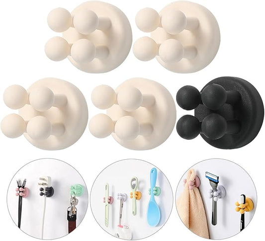 iBetterLife 5Pcs Self-adhesive Hooks Holders - Mounted to Wall Mirror for Clipping & Hanging Toothbrush Razor Towel Key Plug Cable, Utility Holder for Kitchen Bathroom Home Office Dorm Room Essentials