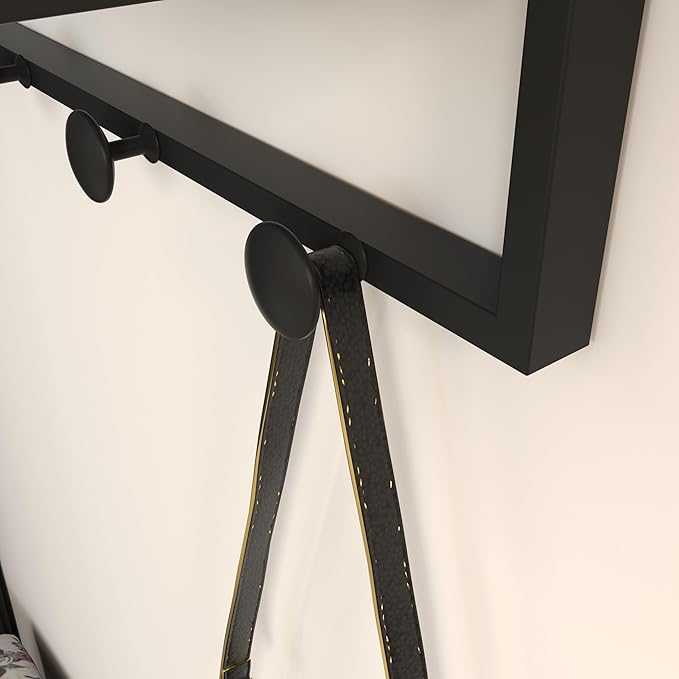 WONSTART 28 x20 Inch Entryway Mirror with Hooks, Bathroom Mirror with Shelf, Rectangular Frame Round Wall Mirror with Shelf and Hooks, Vanity Mirror Decorative for Wall