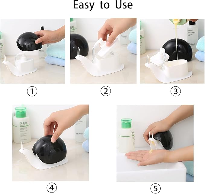 Hand Soap Dispenser 120ml Plastic Snail Soap Dispenser Kids Cute Pump Liquid Sanitizer Bottle Funny Cartoon Animal Countertop Dispenser for Bathroom Kitchen Office Toilet Hotel (Black)