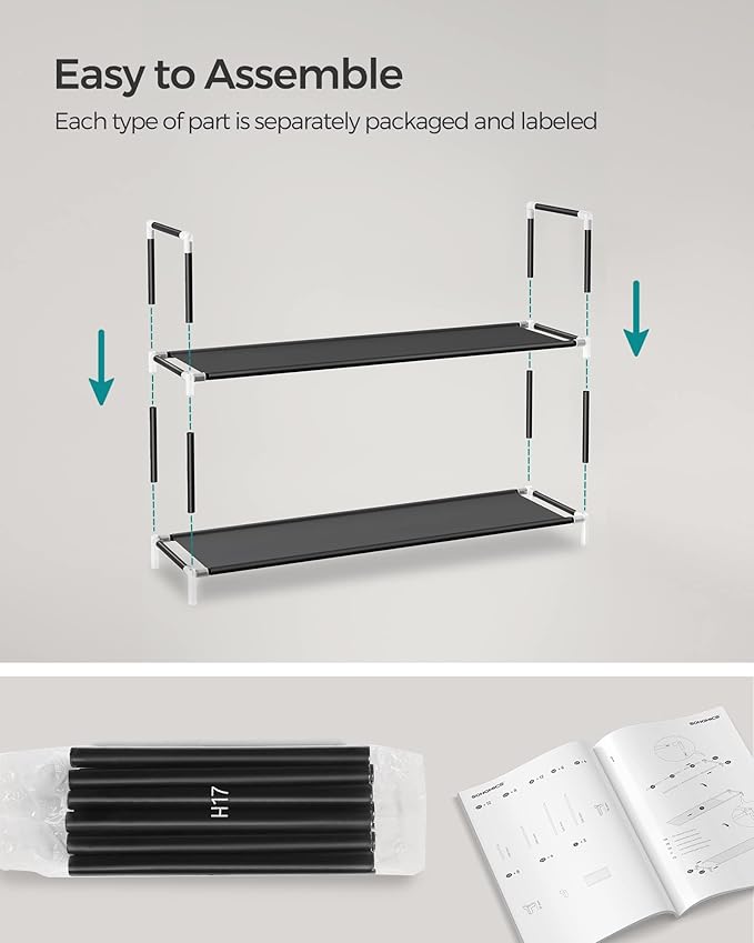 SONGMICS 5-Tier Shoe Rack, Shoe Storage for Hallway Closet, Slim and Space-Saving, Metal Frame, Non-Woven Fabric Shelves, Black ULSH55H