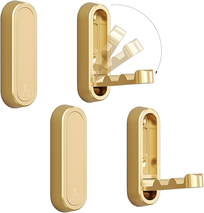 4PCS Folding Coat Hooks, Heavy Duty Wall Hooks Made of Zinc Alloy, Foldable Gold Wall Hooks for Hanging Coats, Scarves, Hats, Bathrobes, Keys, Bags (Gold)