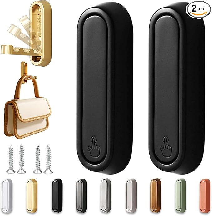 2PCS Folding Wall Hooks, Foldable Coat Hooks Heavy Duty Foldable Hook Bathroom Towel Hooks Robe Hooks Wall Mounted for Bathroom, Closet, Entryway, Pool, and Kitchen (Round-Black)