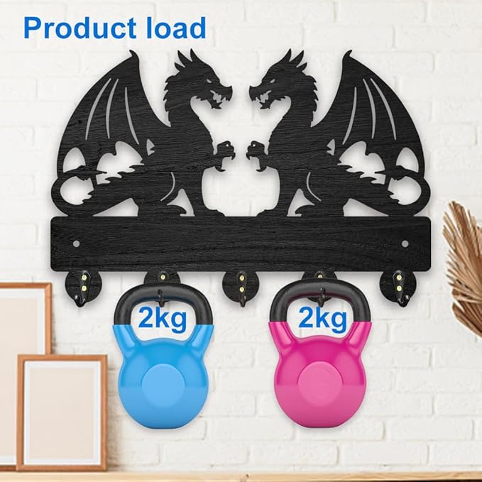 MAYJOYDIY Dragon Coat Rack Wall Mount Wood Double Dragon Animal Key Holder for Wall 11.8×7.9inch Decorative Wall Hooks 5 Alloy Hooks Black Wall Hanger for Gifts Entryway Hallway Room Decor