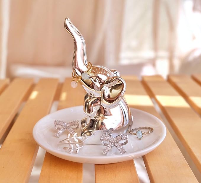 PUDDING CABIN Elephant Ring Holder - Womens Birthday Gift - Good Luck Elephant Gift for Women, Girls, Bedroom or Vanity DÃ©cor, Chrismtas Mothers Day Valentines Wedding Gifts Ideas