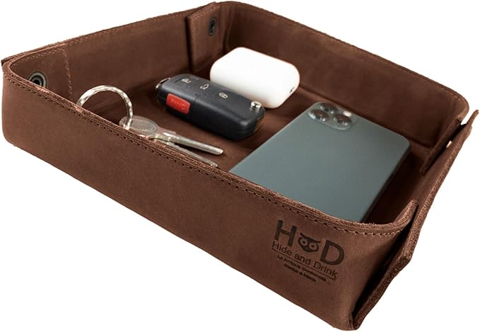 Hide & Drink, Leather Catchall Change Keys Coins Jewels Box Tray Big Storage, Handmade :: Swayze Suede