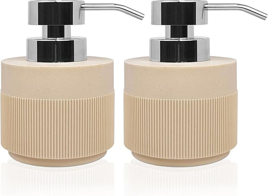 2pcs/Set 12.5oz Hand Soap Dispenser Sets, Resin Liquid Soap Dispenser with Rust Proof Pump for Bathroom Countertop, Kitchen Refillable Liquid Bottle for Hand Soap, Lotion, Body Wash