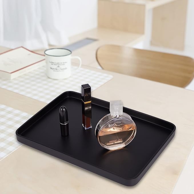 Bathroom Sink Vanity Tray, Large Resin Bathroom Tray, Rectangle Perfume Organizer, Decorative Tray for Vanity Dresser Countertop Living Room Kitchenï¼Blackï¼