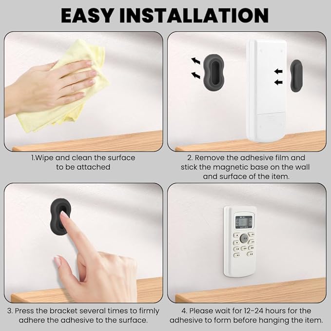 6 Pack Magnetic Remote Control Holder Wall Mount, Silicone Magnetic Organizer Storage Wall Holder No Drill Self-Adhesive for TV, Fan & Air Conditioner Remotes(Color:Black)