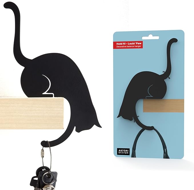 Artori Design Unique Banana Holder Balance Hook - Magic Hook for Hanging Plants Jackets Keys or Stylish Purse Hanger - Perfect for Kitchen Dorm Room Bedroom and Entryway for Home or Office (Cat)