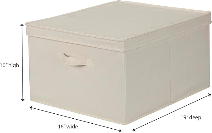Household Essentials 115 Storage Box with Lid and Handle | Natural Beige Canvas | Jumbo