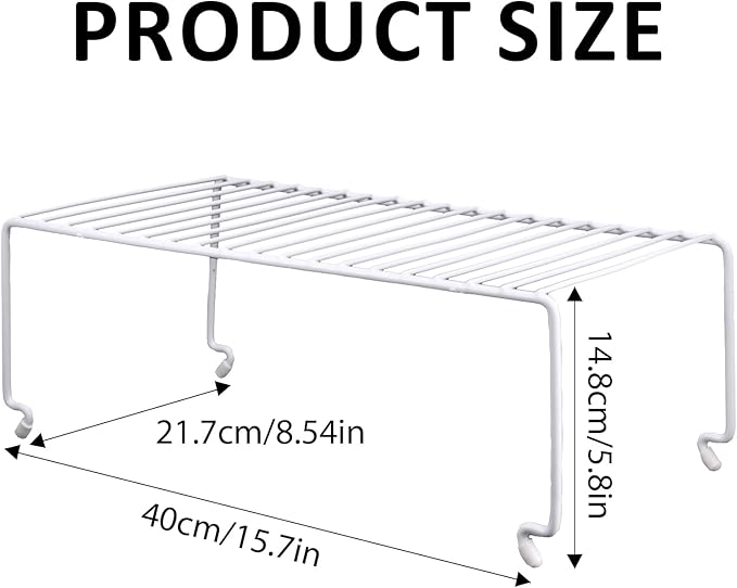 4-piece Kitchen Cabinet Storage Rack - Large Stackable Wire Rack for Pantry, Spice Organization and Desk Use, White (15.7 inches x 8.5 inches)