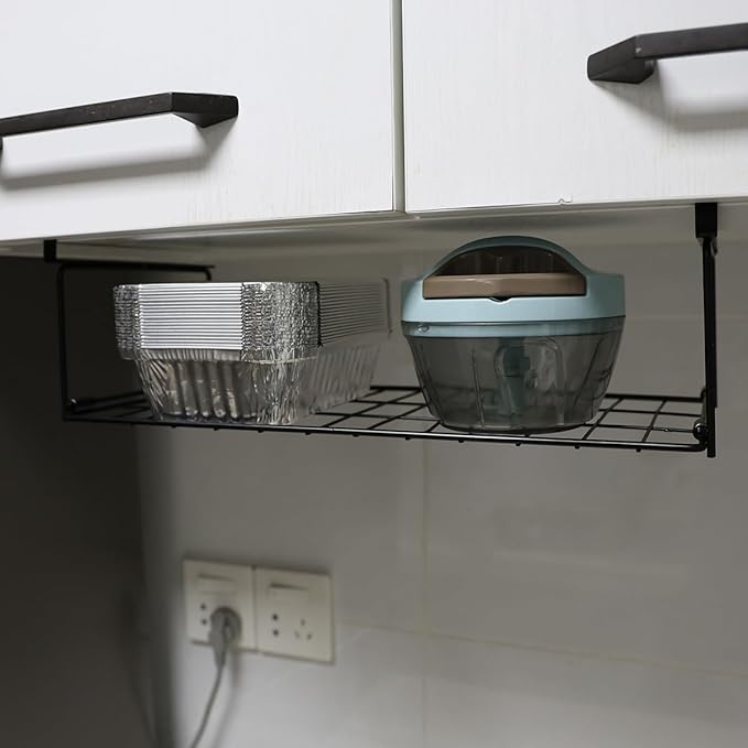 Foil and Plastic Wrap Organizer Kitchen Under Cabinet Desk Pantry Hanging Organizer Storage Foldable Rack (Black)