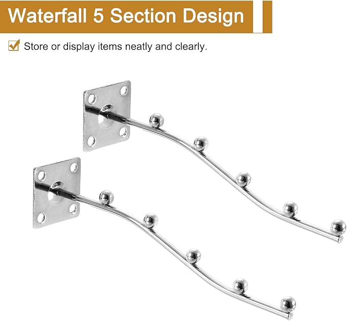 uxcell 10Pcs 8" Wall Mount Waved Waterfall Hanger, 5 Beads Clothing Hangers, Garment Display Hooks with Screws for Clothing Stores, Bedroom, Silver