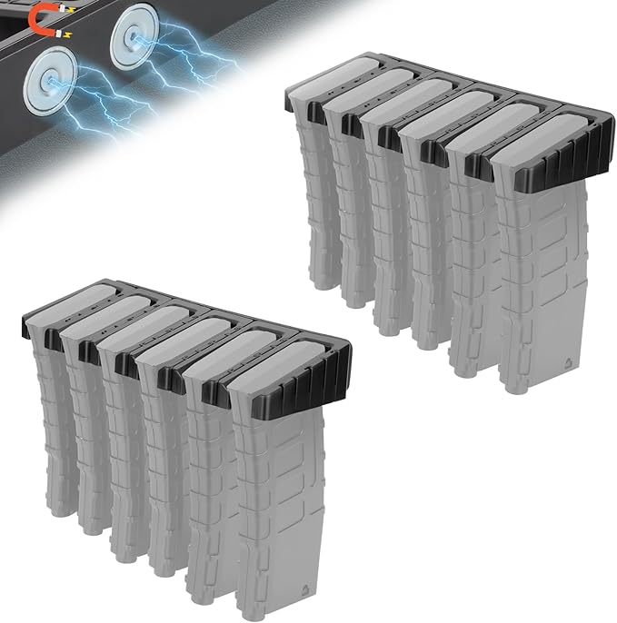 Magnetic ABS 6 Standard AR Rack Wall Mount, AR Mag Holder for 5.56 .223 Magazines, Wall Magazine Display, Magnet AR Mag Storage Organizer