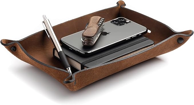 Main Street Forge Leather Valet Tray for Men â Rustic EDC Organizer for Keys, Phone & Wallet â Made in USA - Rustic Montana