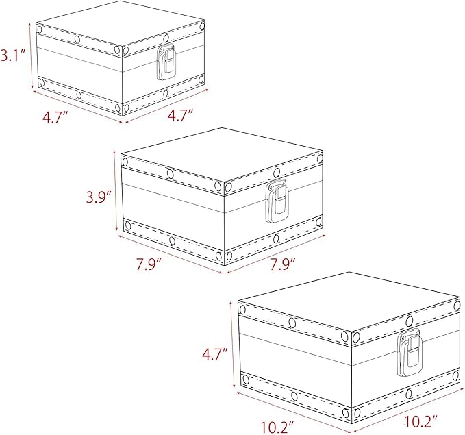 Jolitac Wood Storage Box Set of 3, Vintage Decorative Nesting Boxes Wooden Treasure Storage Crates With Latch, Home Decor Rustic Antique Boxes With Lid for Photos, Jewelry, Cash (Chair)