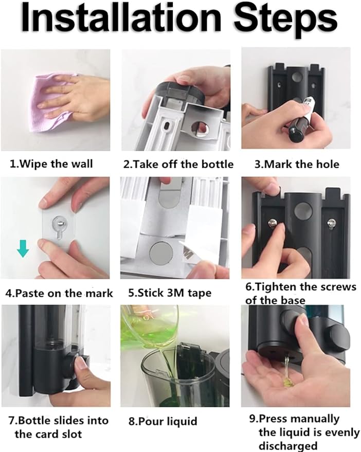 2-Chamber Soap Dispensers Wall Mount,400ml Bathroom Shower Dispenser,Press Manually Lotion Shower Soap Dispenser Use for Home,Bath,Kitchen,Hotels,Apartment,Restaurants(Black)