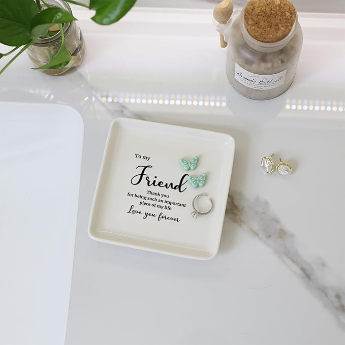 HOME SMILE Friend Birthday Christmas Gifts for Women-Butterfly Ring Dish Jewelry Tray-Friend Gift for Galentines Day Gradutinon Fareweell Present-Thank You for Being Such An Important Piece
