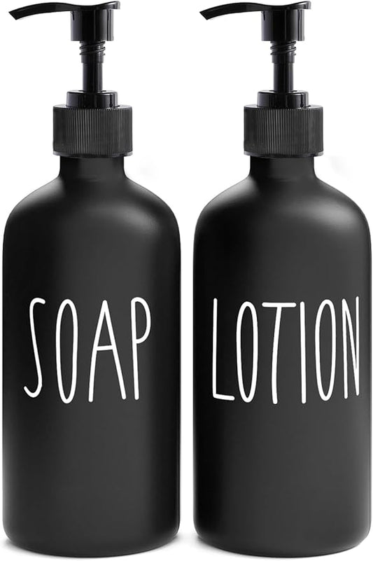 MOMEEMO Matte Black Soap Dispenser Bathroom Set, Contains Lotion and Hand Soap Dispenser, Suitable for Bathroom Decor Farmhouse Style. (Black)