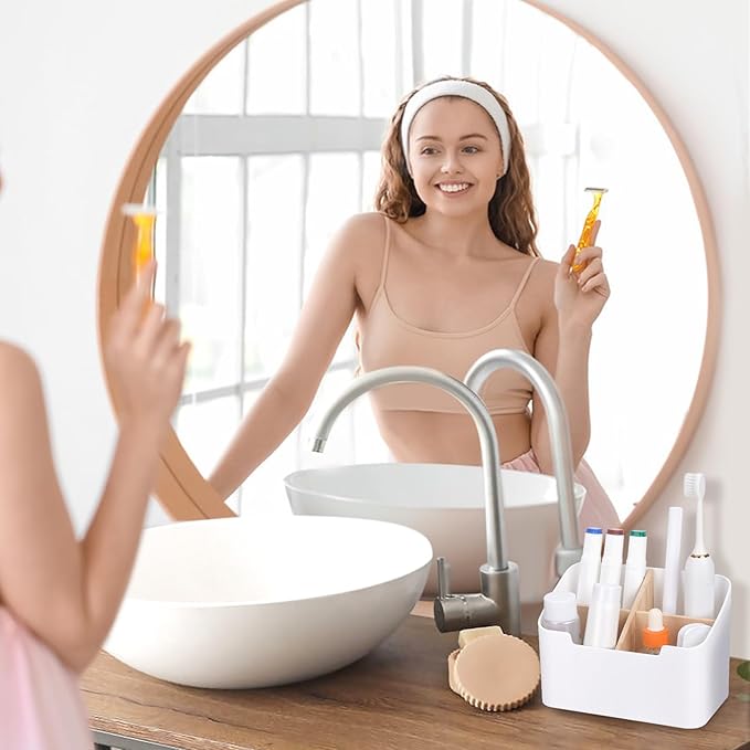 Toothbrush Holders for Bathrooms,Electric Toothbrush and Toothpaste Holder with Divider for Bathroom Countertop Organizer,Toothbrush Caddy for Kids Family Counter Vanity Storage White